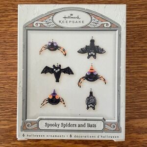 HALLMARK Keepsake Set of 6 Spooky Spiders and Bats Miniature Halloween Ornaments